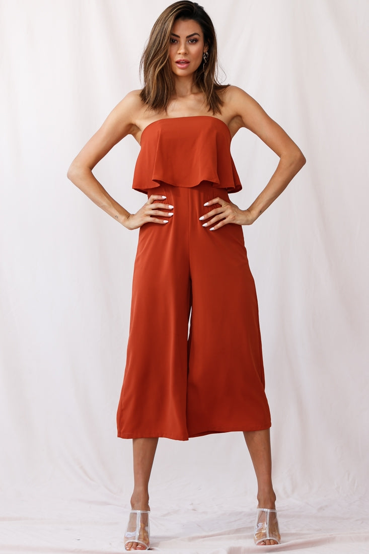 Monserrat Frill Bust Jumpsuit Umber by Selfie Leslie