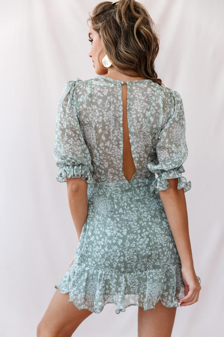 Misty Half Puff Sleeve Ruffle Detail Dress Olive by Selfie Leslie