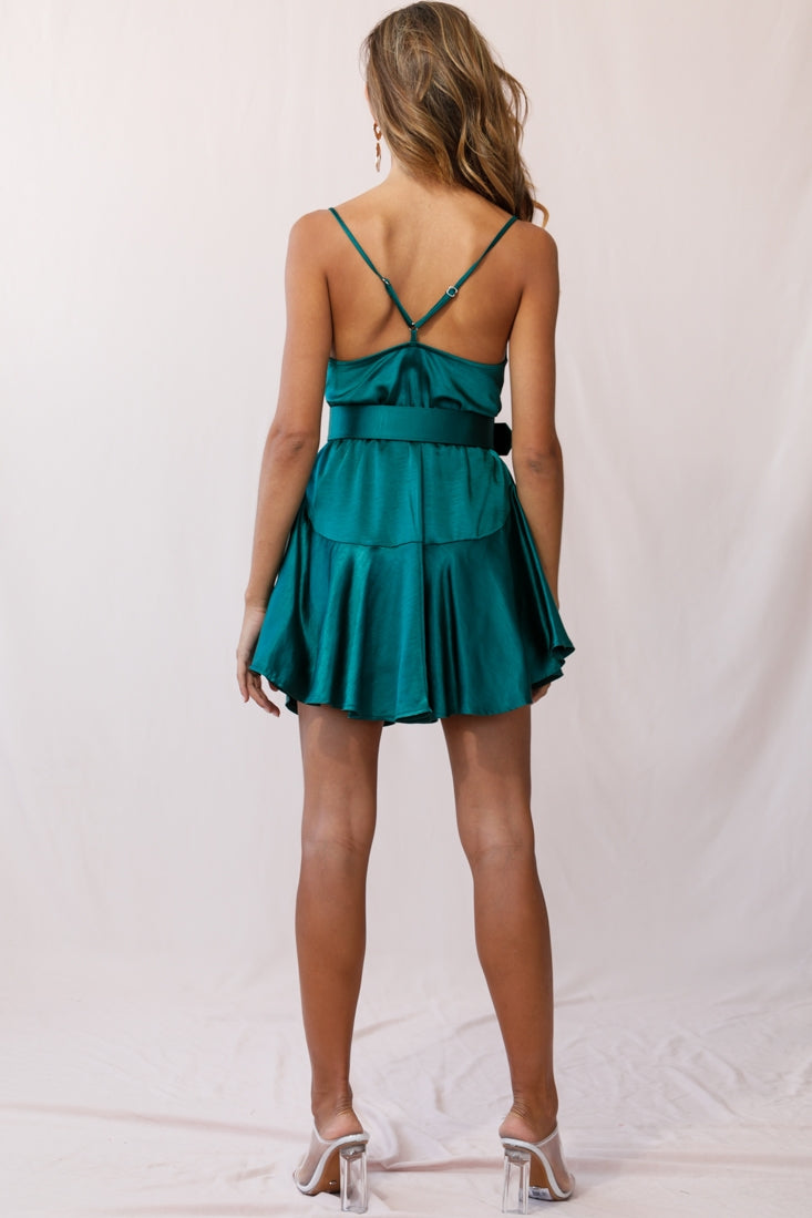 Agent 99 Belted Satin Cowl Neck Dress Forest Green– Selfie Leslie