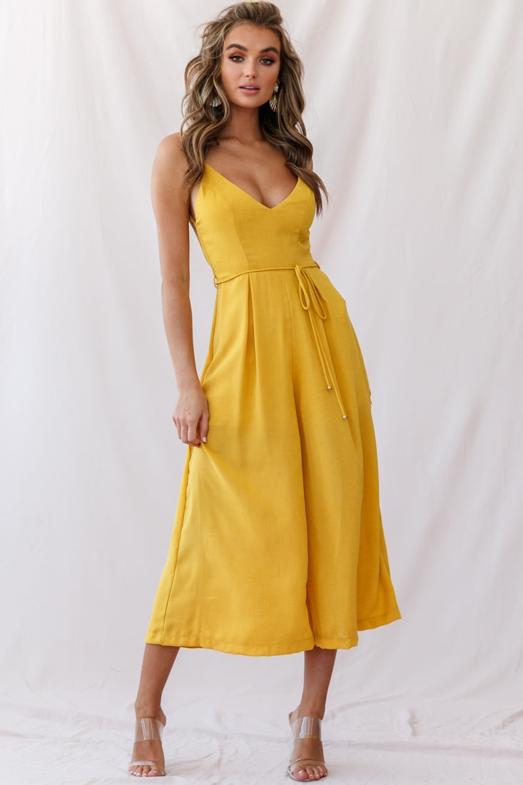 Brighton Low Back Wide Leg Jumpsuit Mustard by Selfie Leslie