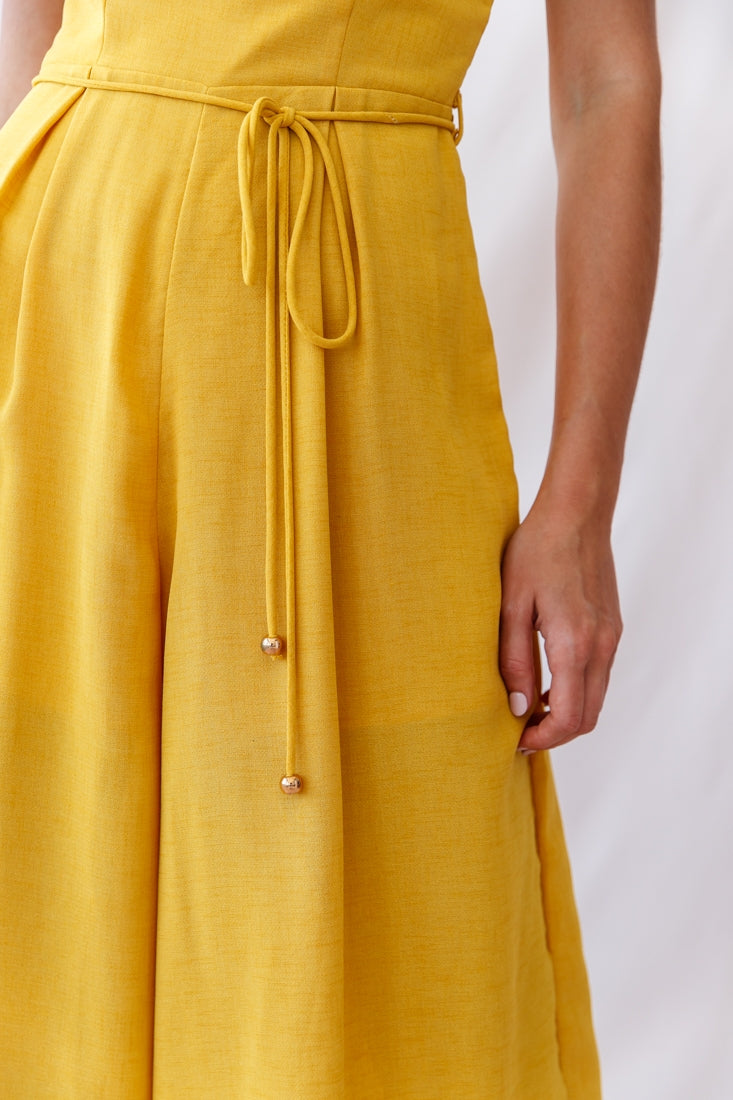 Brighton Low Back Wide Leg Jumpsuit Mustard by Selfie Leslie
