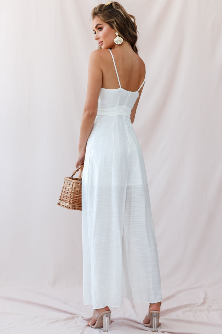 Taylor V-Neck Split Wide Leg Jumpsuit White by Selfie Leslie