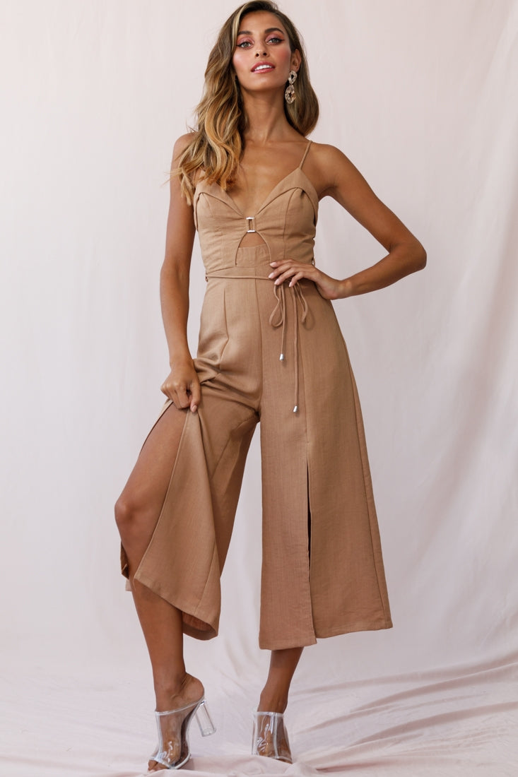 Charlie Structured Wide Leg Jumpsuit Tan by Selfie Leslie