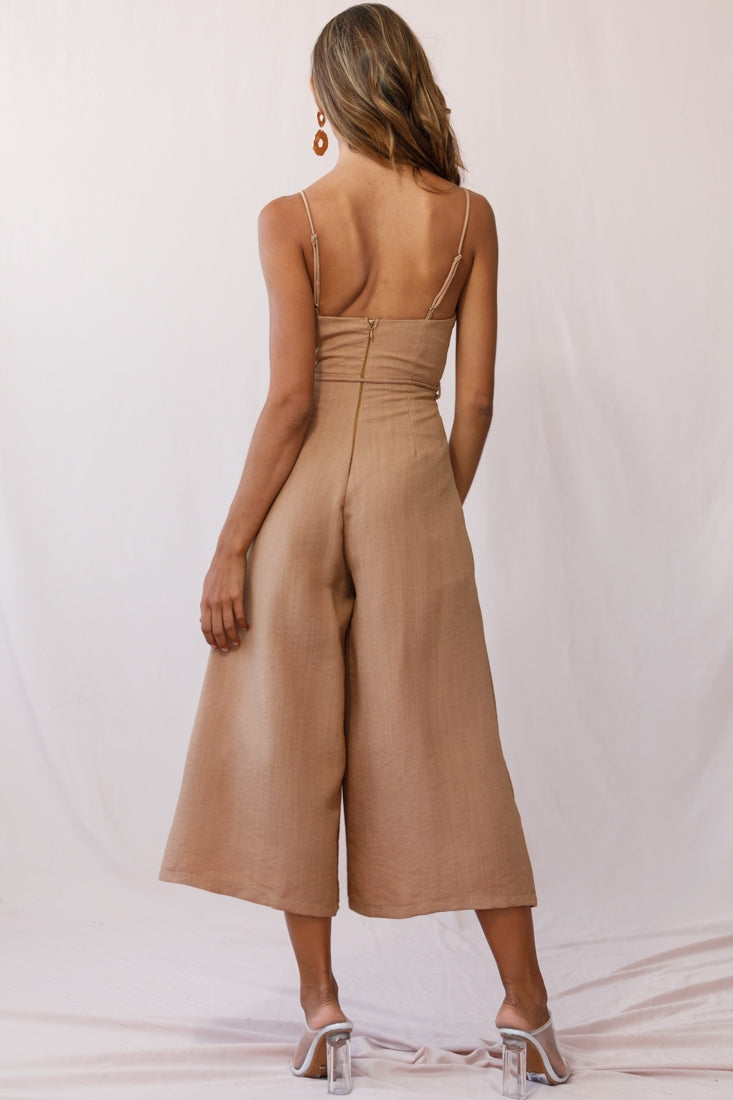Charlie Structured Wide Leg Jumpsuit Tan by Selfie Leslie