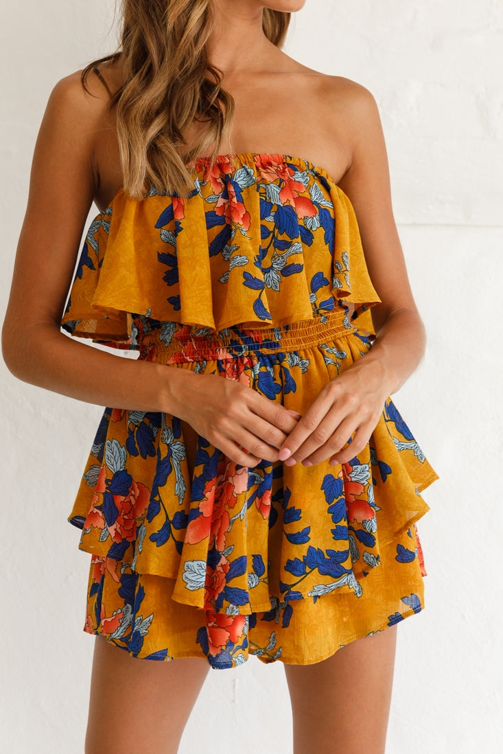 Skylar Dressy Tube Top Romper Yellow Mustard by Selfie Leslie