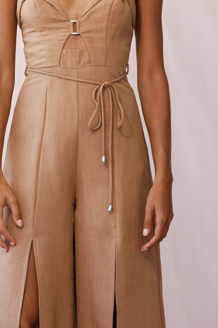 Charlie Structured Wide Leg Jumpsuit Tan by Selfie Leslie
