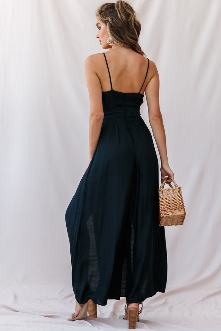 Taylor V-Neck Split Wide Leg Jumpsuit Black by Selfie Leslie