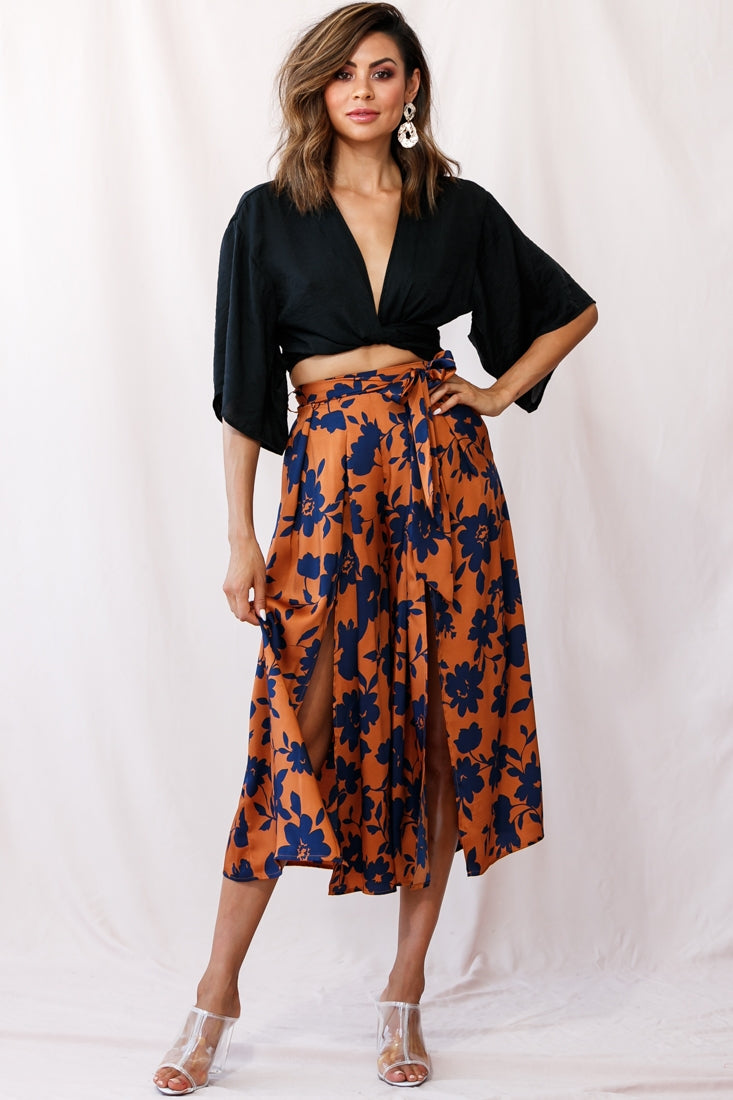Danika Front Split Midi Culotte Pants Copper/Navy by Selfie Leslie