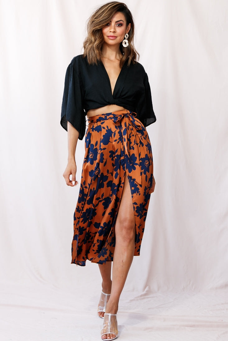 Danika Front Split Midi Culotte Pants Copper/Navy by Selfie Leslie