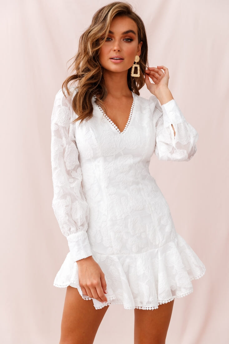 Camellia Open Back Cuff Sleeve Dress White by Selfie Leslie