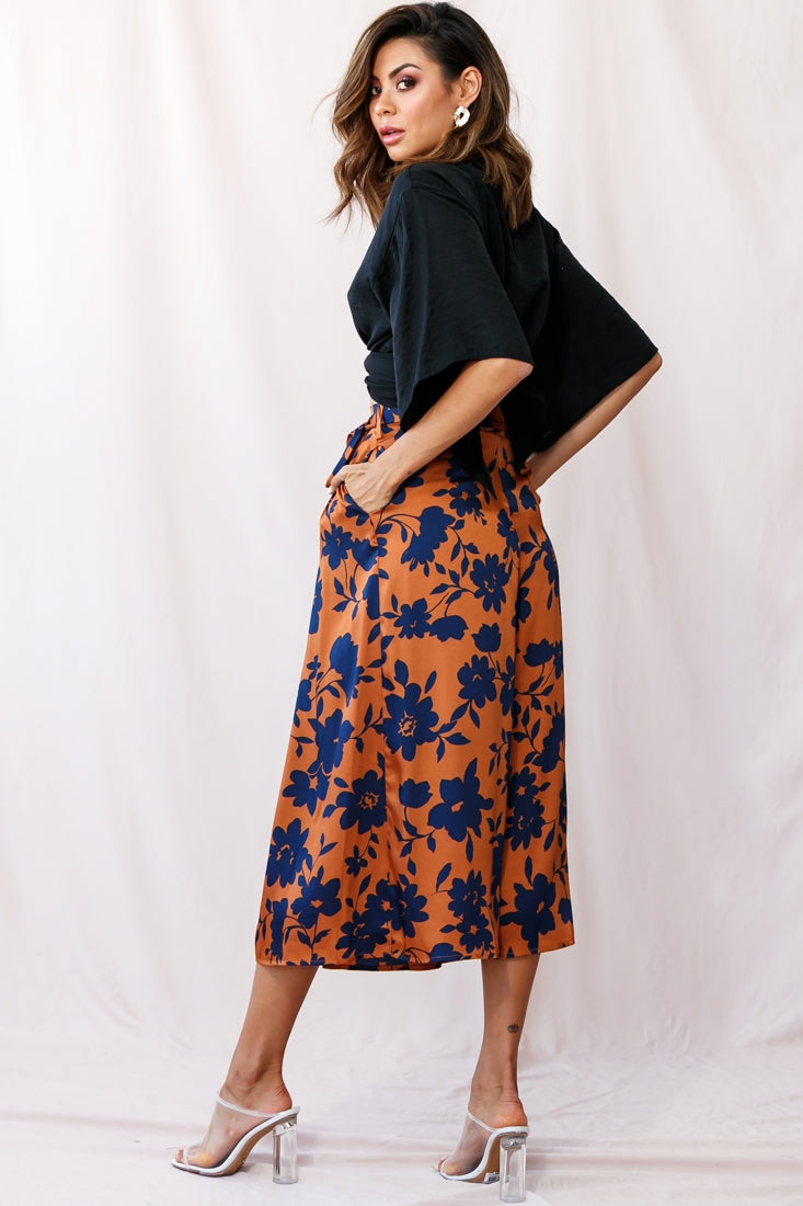 Danika Front Split Midi Culotte Pants Copper/Navy by Selfie Leslie