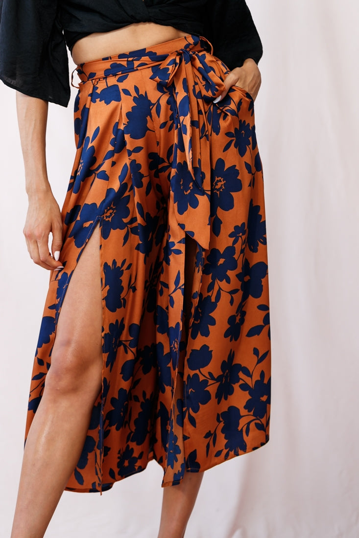 Danika Front Split Midi Culotte Pants Copper/Navy by Selfie Leslie