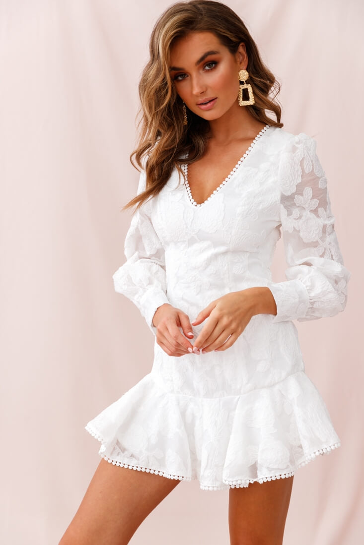 Camellia Open Back Cuff Sleeve Dress White by Selfie Leslie
