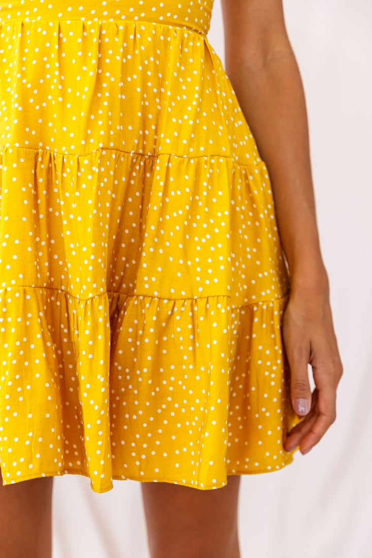 Allegra Fluted Hem Lace-Up Back Dress Yellow by Selfie Leslie