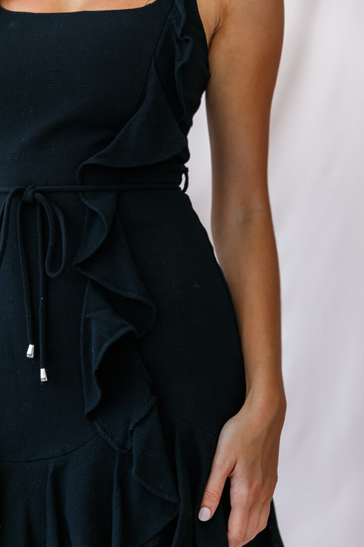 Hart Cami Strap Ruffle Mini Dress Black by Selfie Leslie