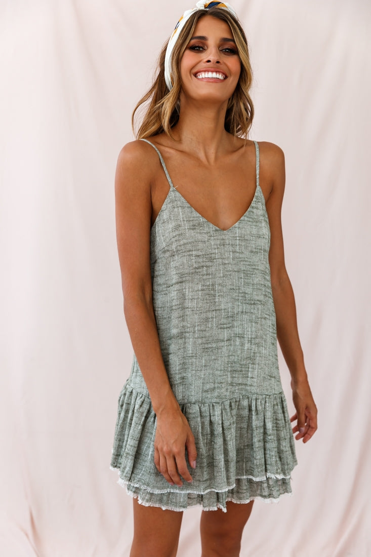 Arabelle Cami Strap Raw Hem Dress Olive by Selfie Leslie