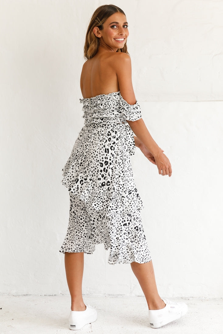 Ojai Midi Skirt White Leopard Print by Selfie Leslie