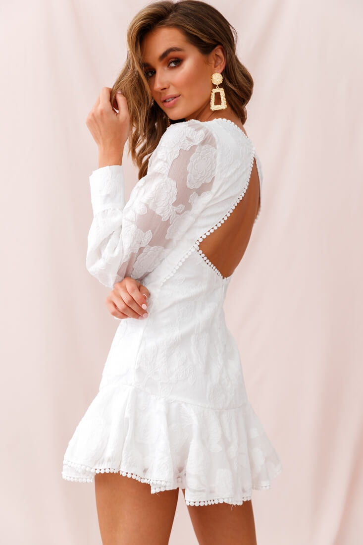 Camellia Open Back Cuff Sleeve Dress White by Selfie Leslie