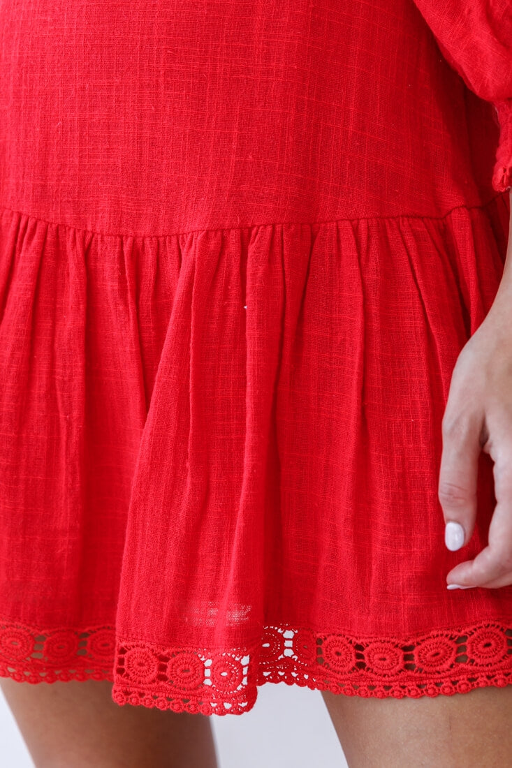 Sweetheart Corset-Back Lantern Sleeve Dress Red by Selfie Leslie
