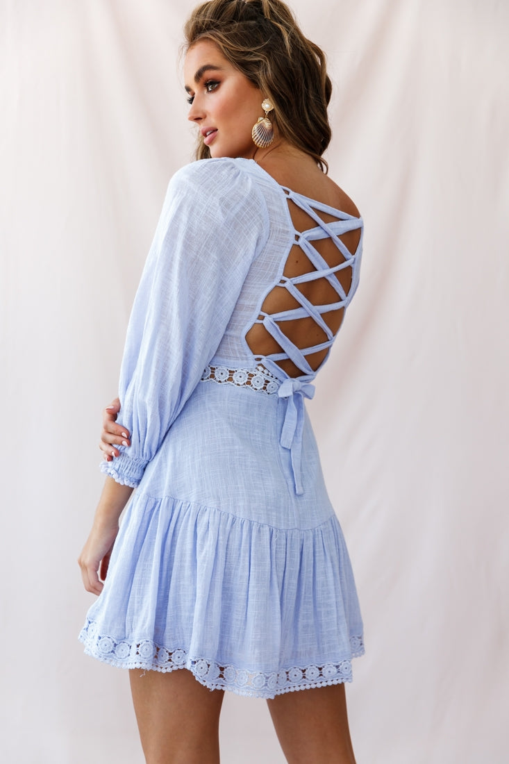 Sweetheart Corset-Back Lantern Sleeve Dress Lavender by Selfie Leslie