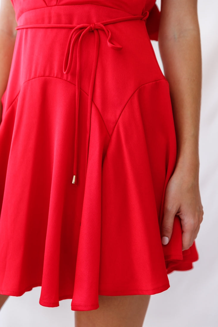 Valley Ruffle Tie-Up Back Dress Red by Selfie Leslie
