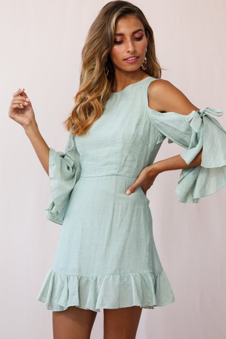 Flaxton Tied Sleeve Cold Shoulder Dress Pistachio by Selfie Leslie