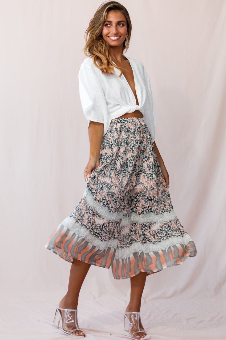 Gemini Accordion Pleat Wide Leg Pants Pink Leopard by Selfie Leslie