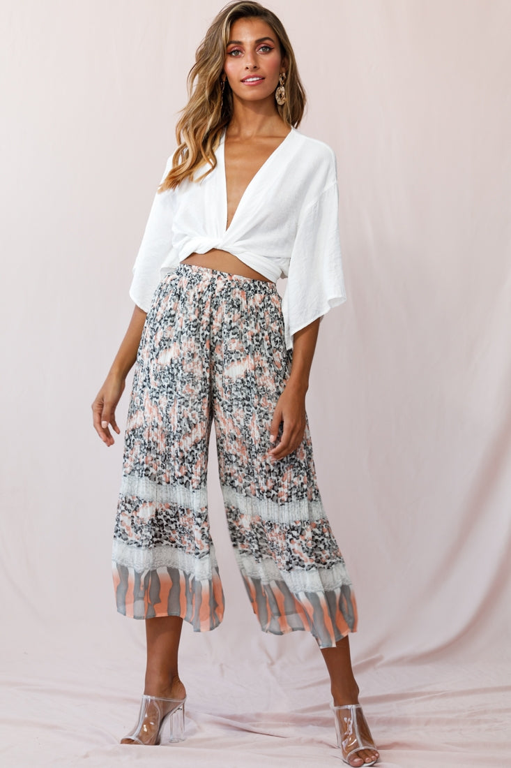 Gemini Accordion Pleat Wide Leg Pants Pink Leopard by Selfie Leslie