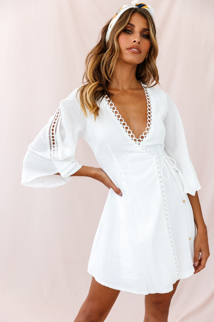 Jadee Bell Sleeve Wrap Dress White by Selfie Leslie