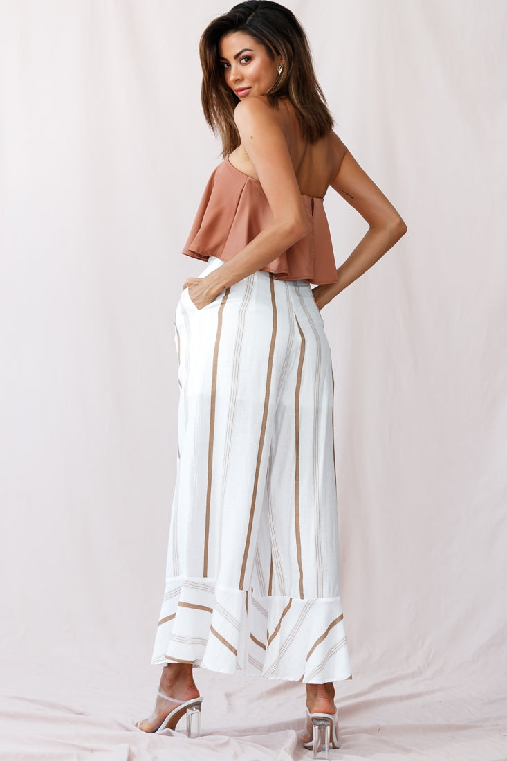 Marie Satin Bandeau Crop Top Camel by Selfie Leslie