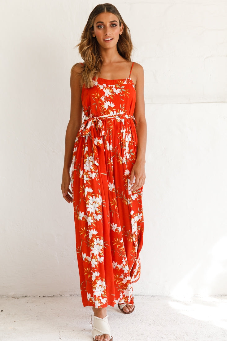 Morgan Square Neckline Wide-Leg Jumpsuit Floral Print Rust by Selfie Leslie
