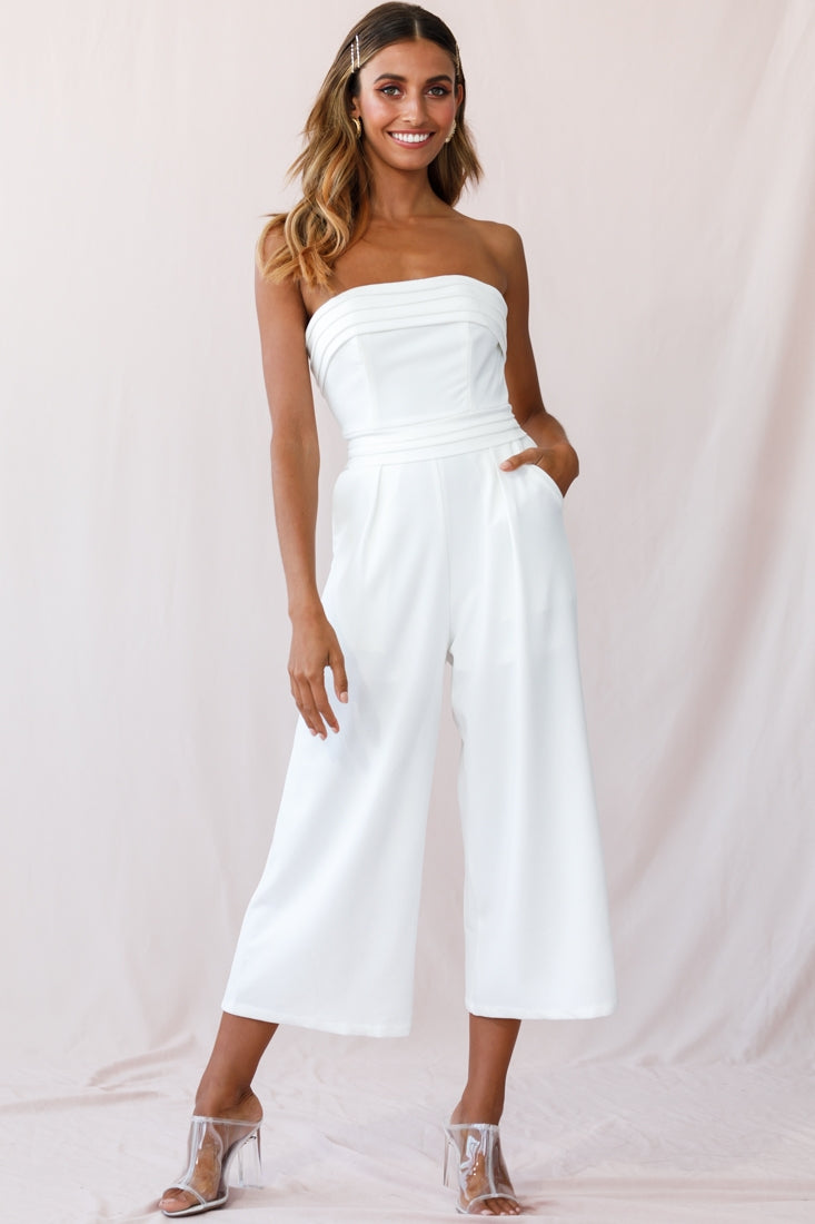 Chosen Strapless Wide Leg Jumpsuit White by Selfie Leslie