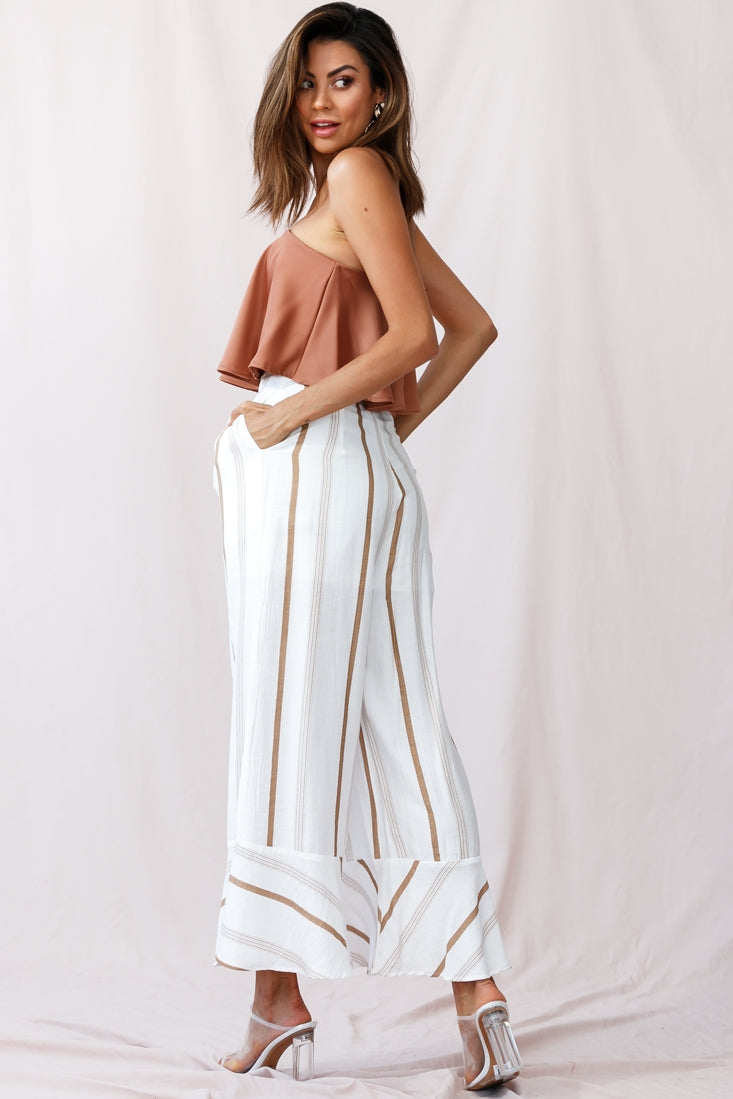 Hermosa Wide Leg Pocket Pants Stripe Print Tan by Selfie Leslie