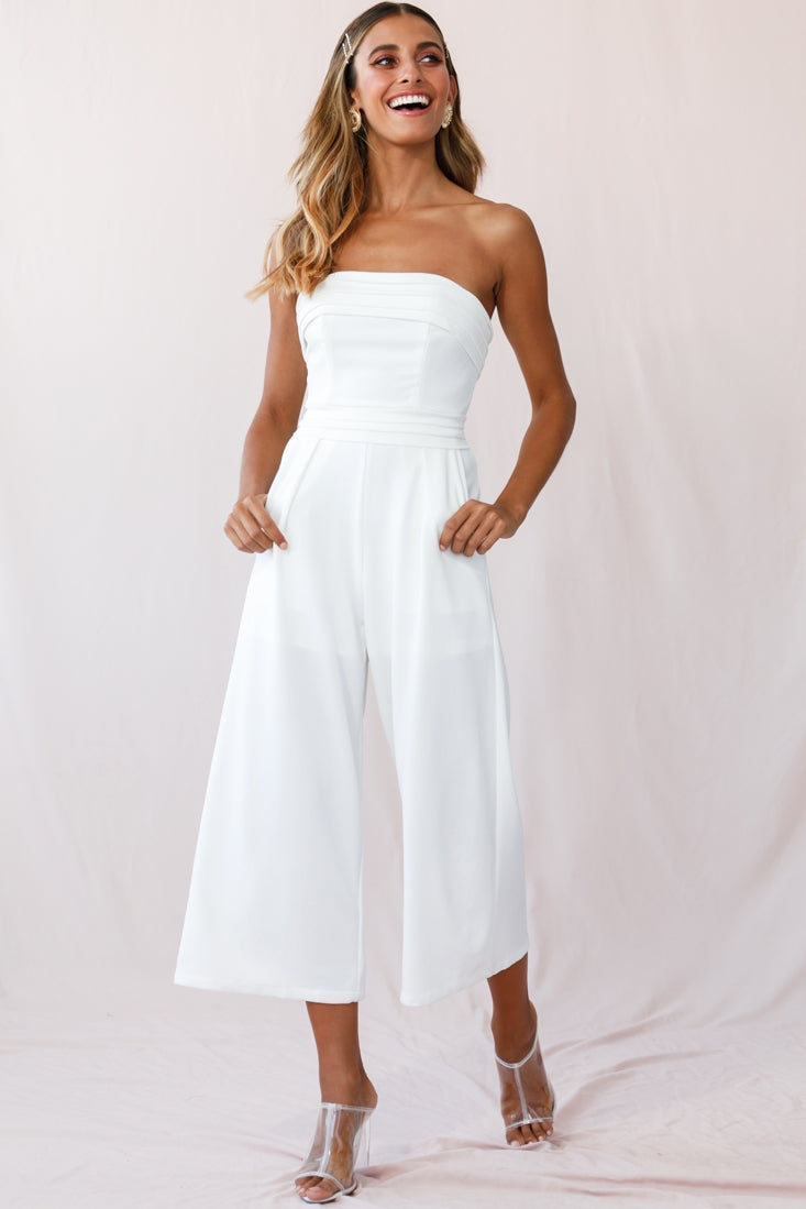 Chosen Strapless Wide Leg Jumpsuit White by Selfie Leslie