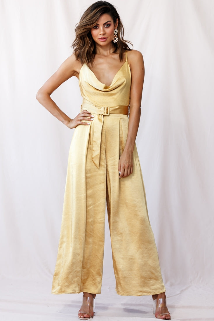 Mali Wide Leg Belted Jumpsuit Mustard by Selfie Leslie