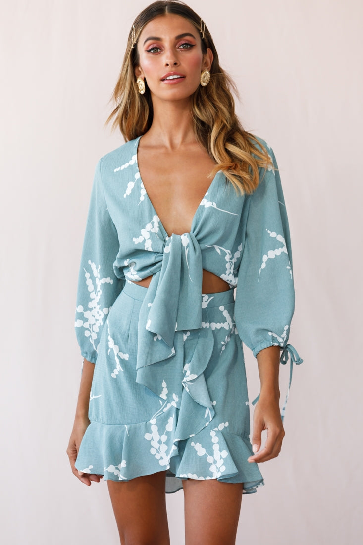 Stavroulla Tie-Front Three Quarter Sleeve Dress Sage by Selfie Leslie
