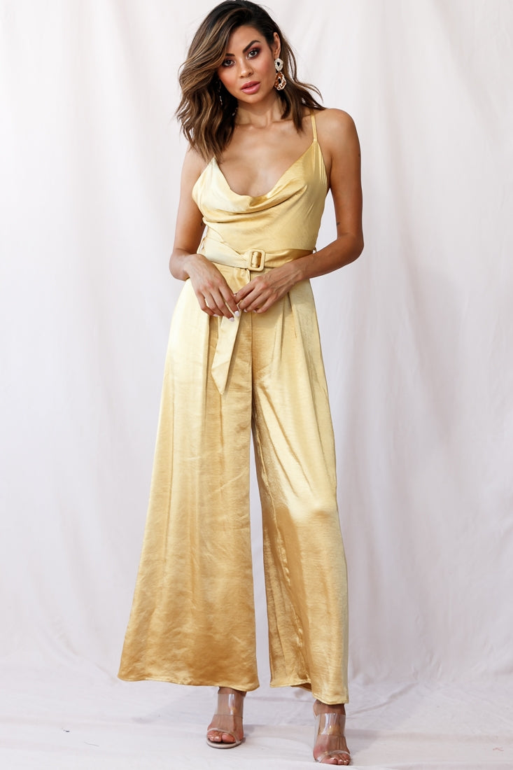 Mali Wide Leg Belted Jumpsuit Mustard by Selfie Leslie
