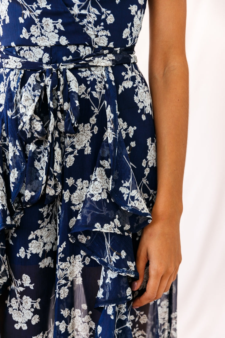 Constance Thin Strap Midi Jumpsuit Navy/White Flower by Selfie Leslie