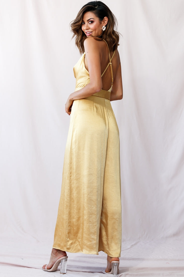 Mali Wide Leg Belted Jumpsuit Mustard by Selfie Leslie