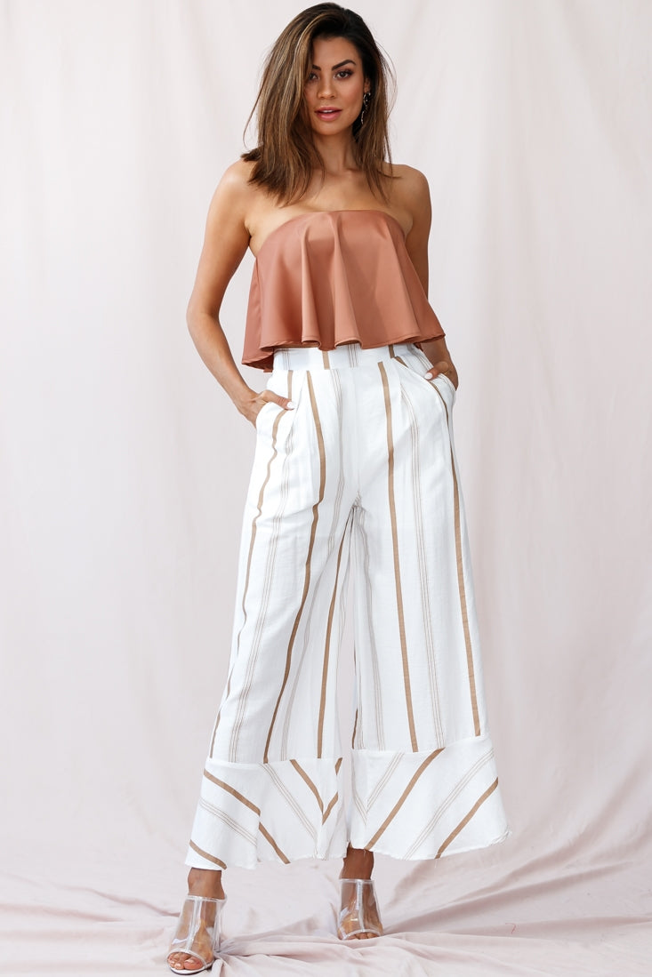 Shop the Marie Satin Bandeau Crop Top Camel