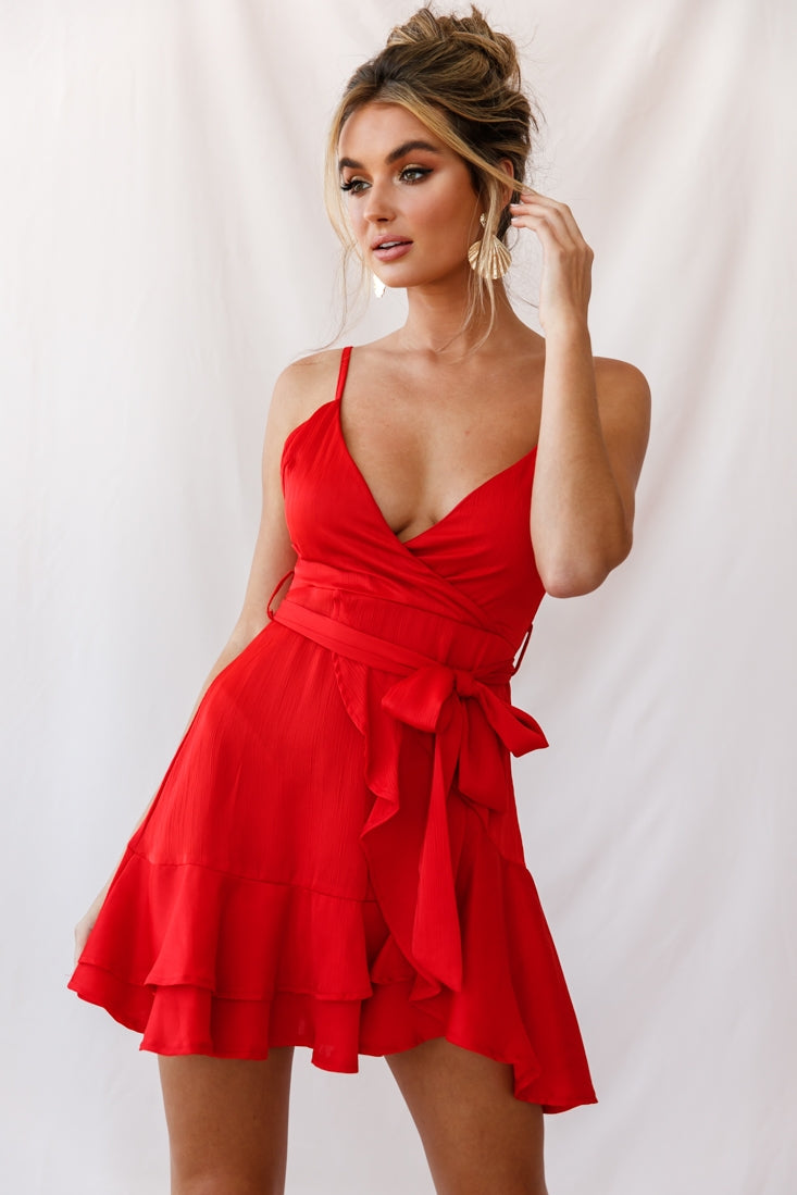 Khandi Wrap Ruffle Dress Red by Selfie Leslie