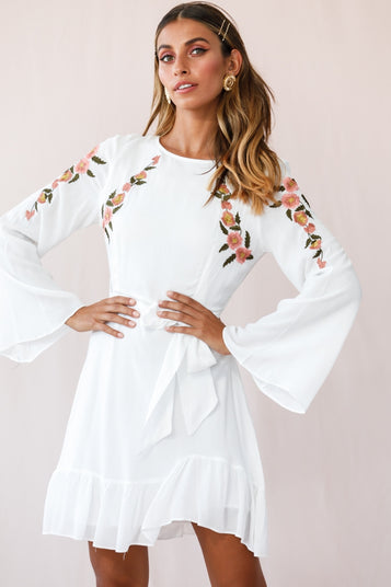 Shop the Yara Floral Embellished Fit and Flare Dress White | Selfie Leslie