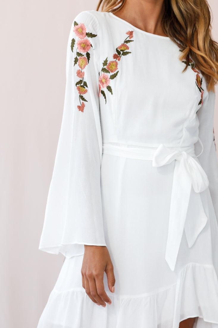Yara Floral Embellished Fit and Flare Dress White by Selfie Leslie