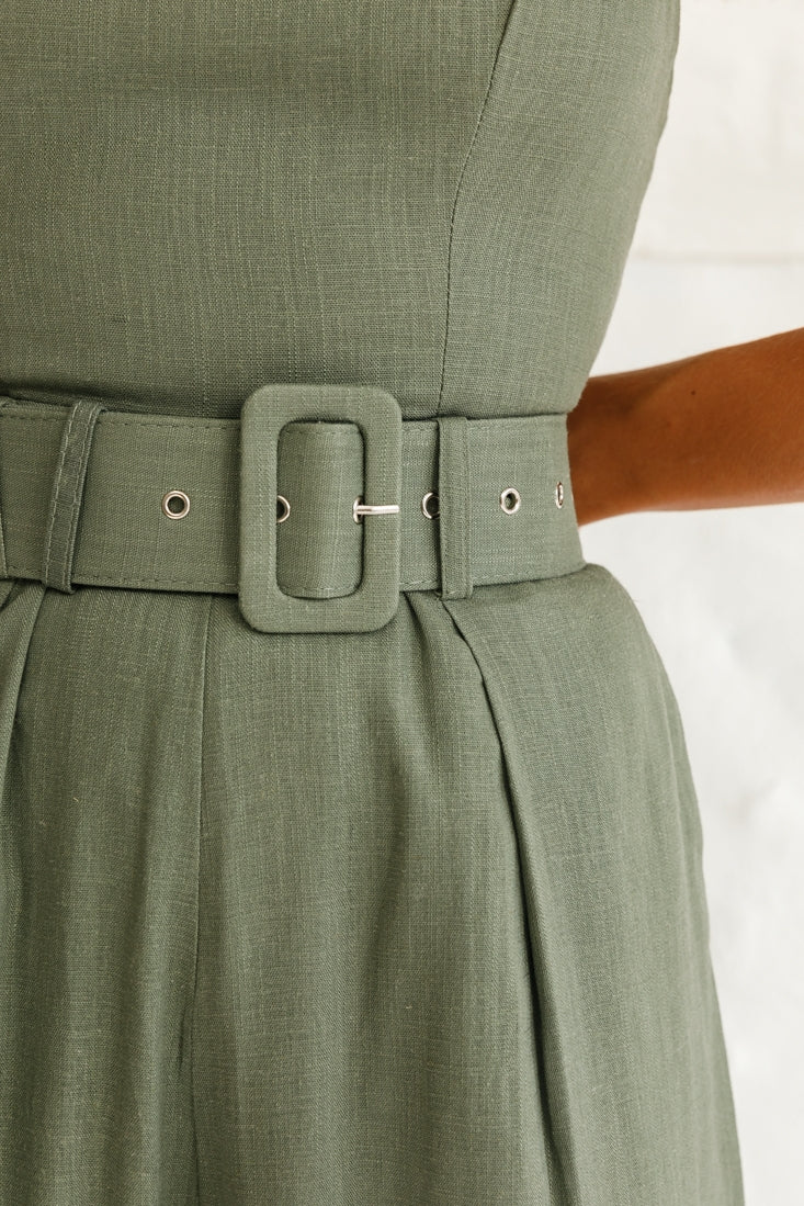 Santa Barbara Cuffed Hem Belted Jumpsuit Olive by Selfie Leslie