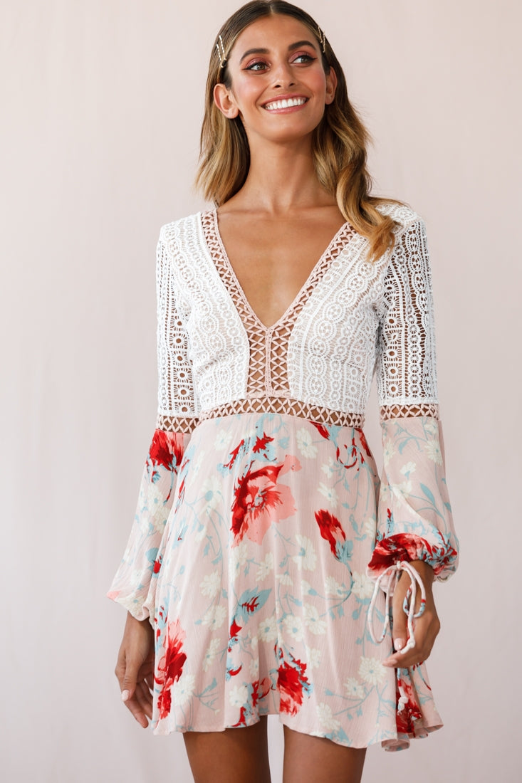 Carson Crochet Details Dress Floral Pink by Selfie Leslie