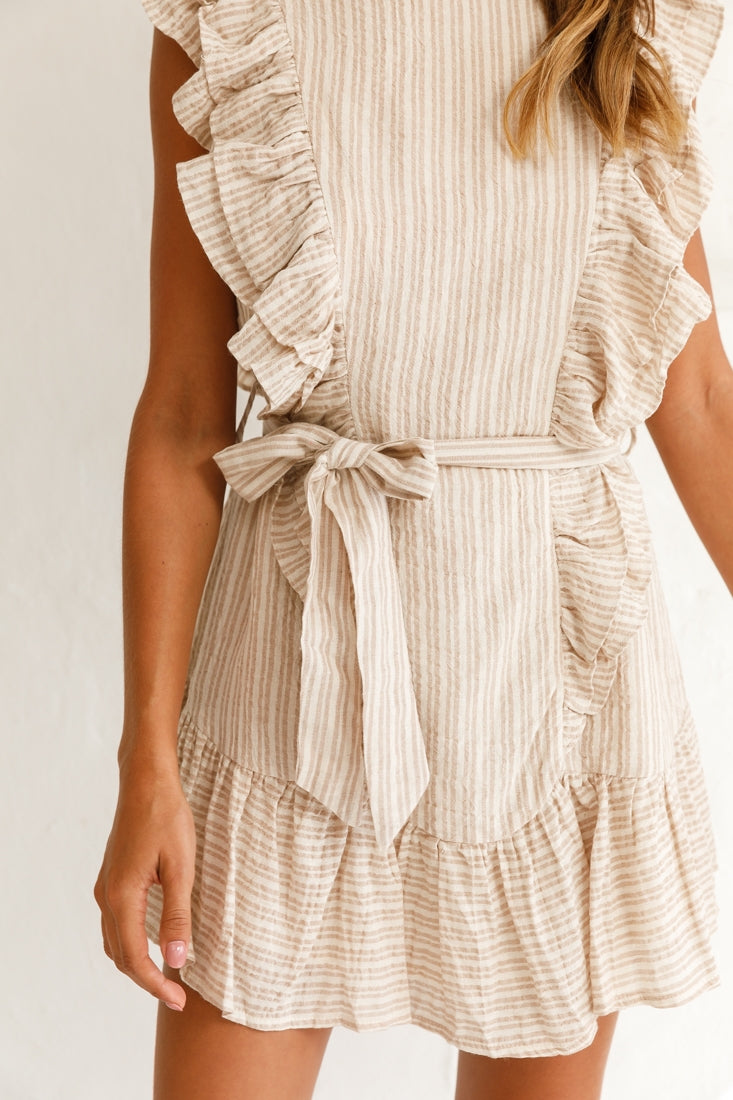 Easy Breezy Sleeveless Swing Dress Stripe Print Beige by Selfie Leslie