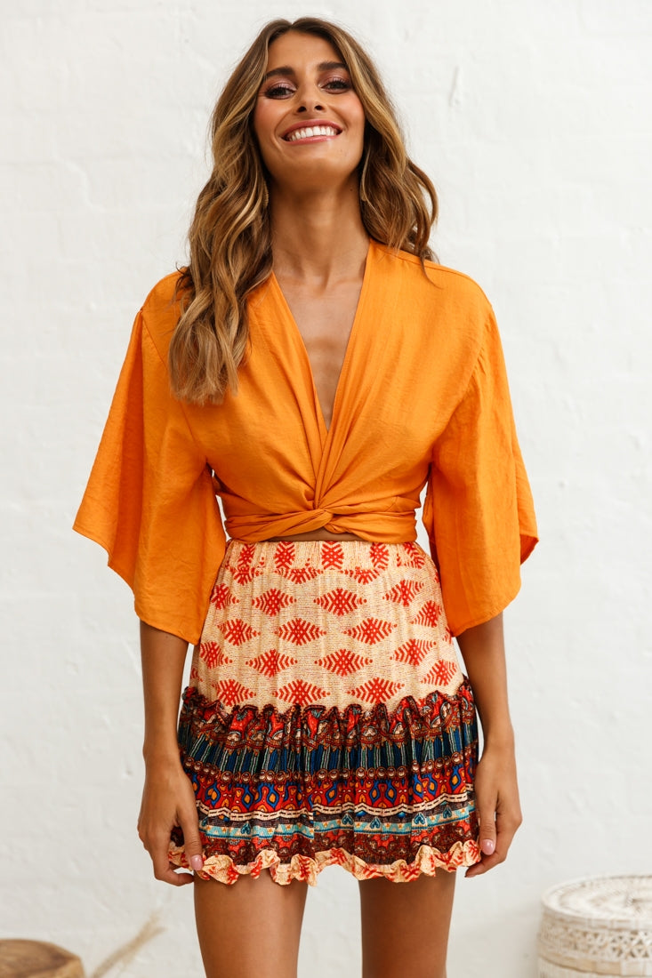 Rivera Deep V Waist Tie Top Tan by Selfie Leslie