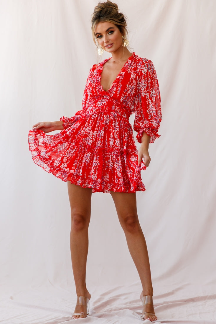 Laney Cutout Back Ruffle Detail Floral Dress Red by Selfie Leslie