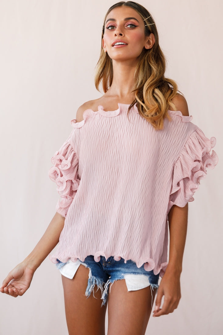 Miranda Ruffle Sleeve Top Blush by Selfie Leslie