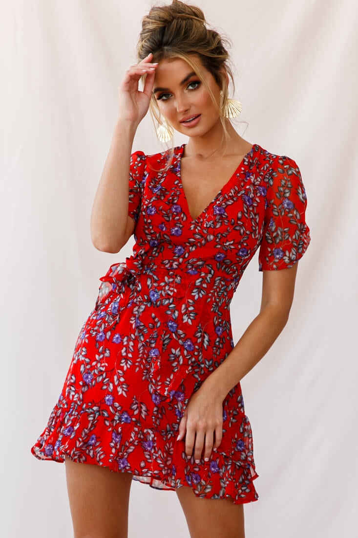 Edie V-Neck Chiffon Dress Red by Selfie Leslie